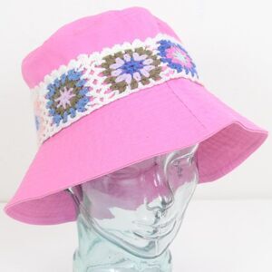 Pink Cute Funky Granny Square Crochet Pink 100% Cotton Bucket Hat Vacay Summer